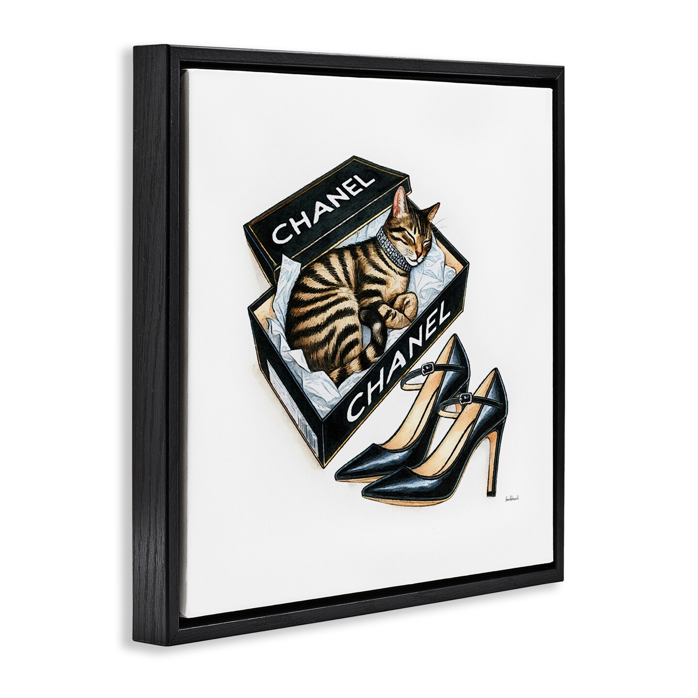 Stupell Industries Sleeping Cat in Shoe Box Framed Floater Canvas Wall Art Design by Amanda Greenwood