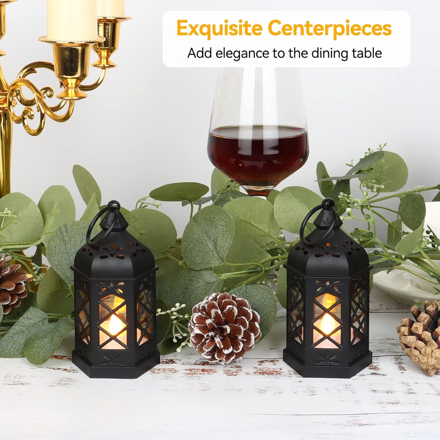 12-Pack Mini Lanterns, LED Small Candle Lanterns Decorative, Tea Light Lantern Decoration, Black Hanging Decorative Lantern, Table Centerpiece for Wedding Xmas Ramadan Decor, Battery Included