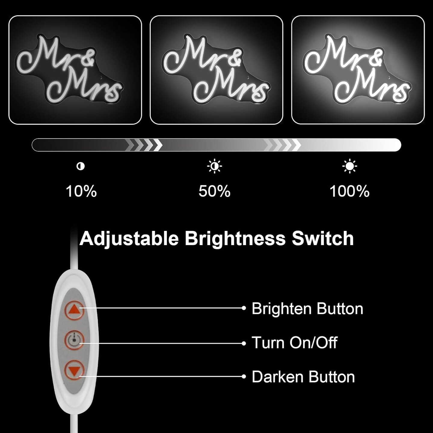 Mr and Mrs Neon Sign for Wedding, Dimmable USB Mr and Mrs Light Up Sign LED Neon Lights for Wall Bedroom Wedding Party Anniversary Valentines Day Girlfriend Engagement Bridal Shower Present