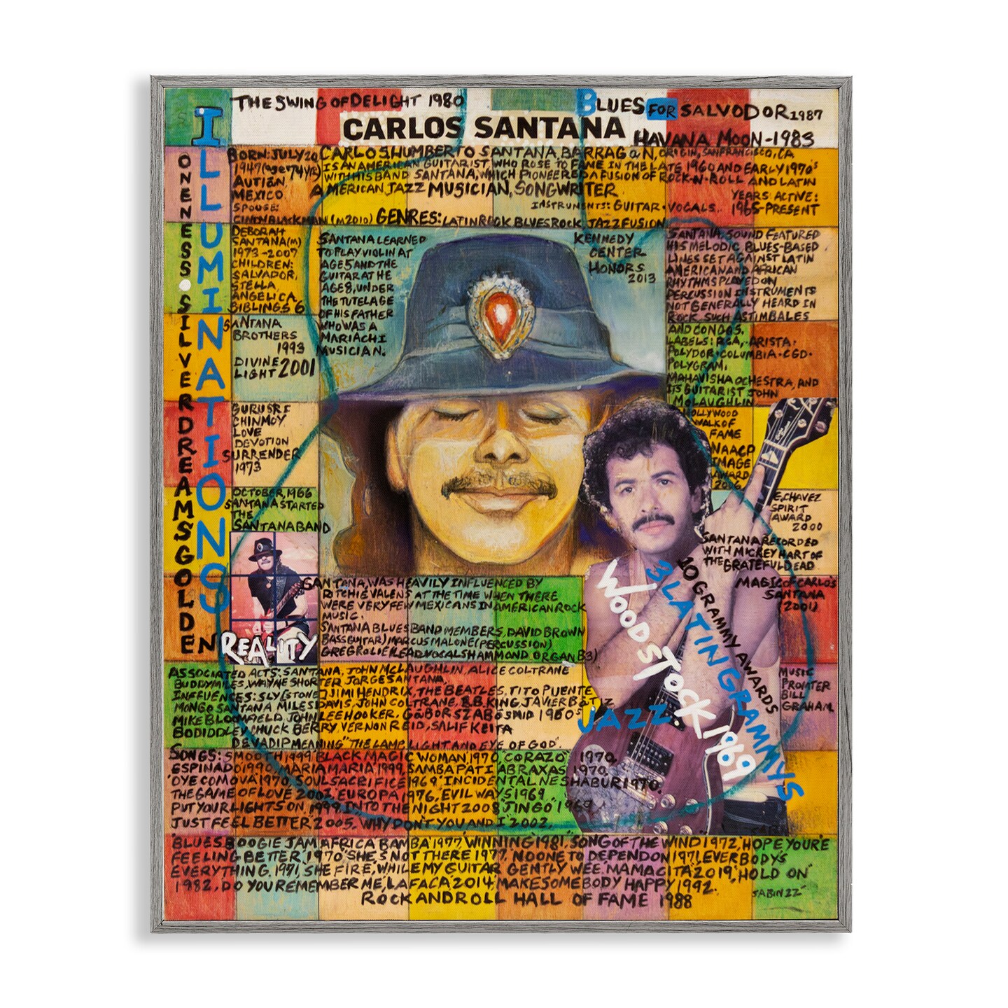 Stupell Industries Carlos Santana Collage Framed Giclee Wall Art Design by Sabin