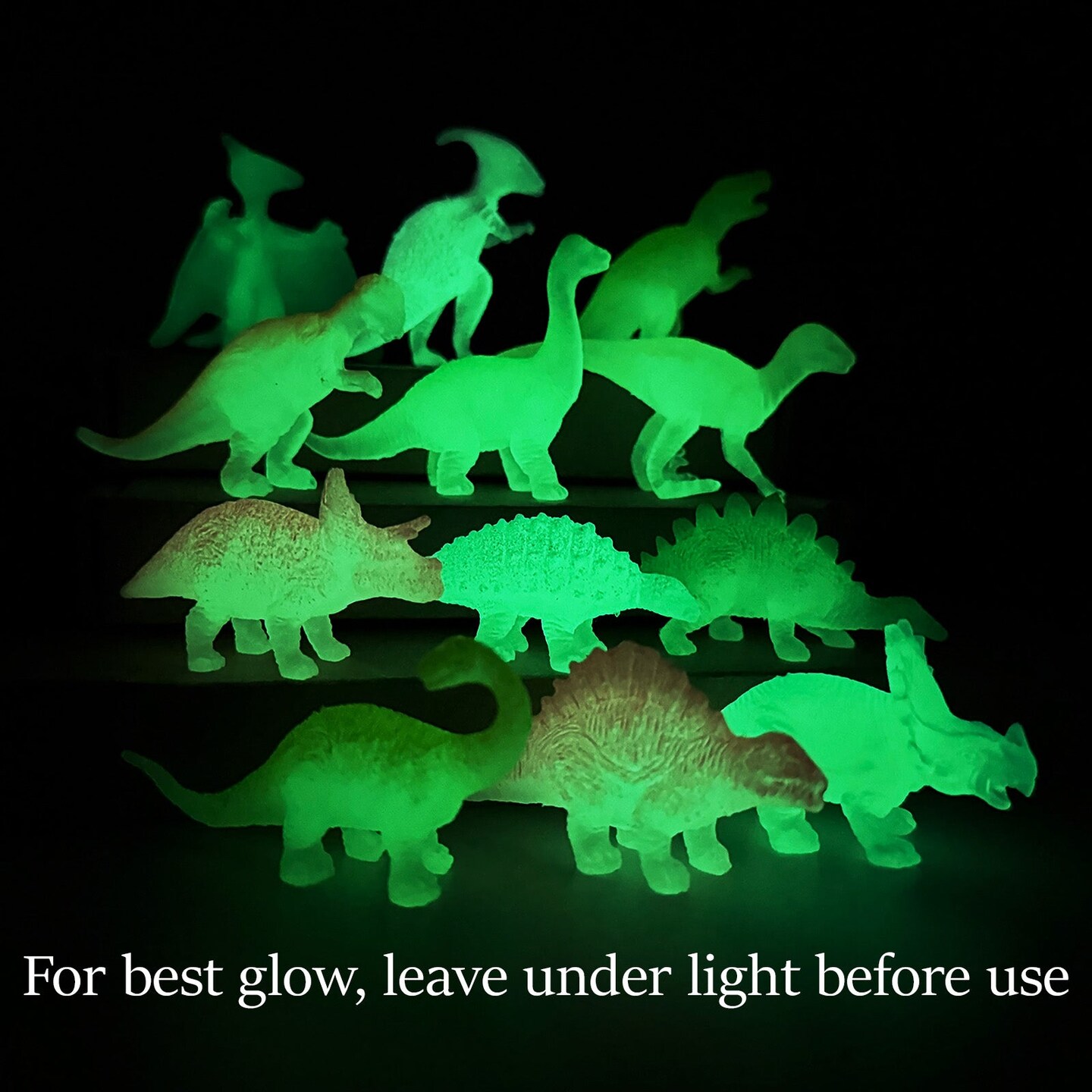 Wrapables Mini Plastic Dinosaur Figurines, Miniature Dino Figures for Cake Toppers, Birthday Party Favors, Stocking Stuffers, Easter Egg Fillers (Set of 24), Luminous
