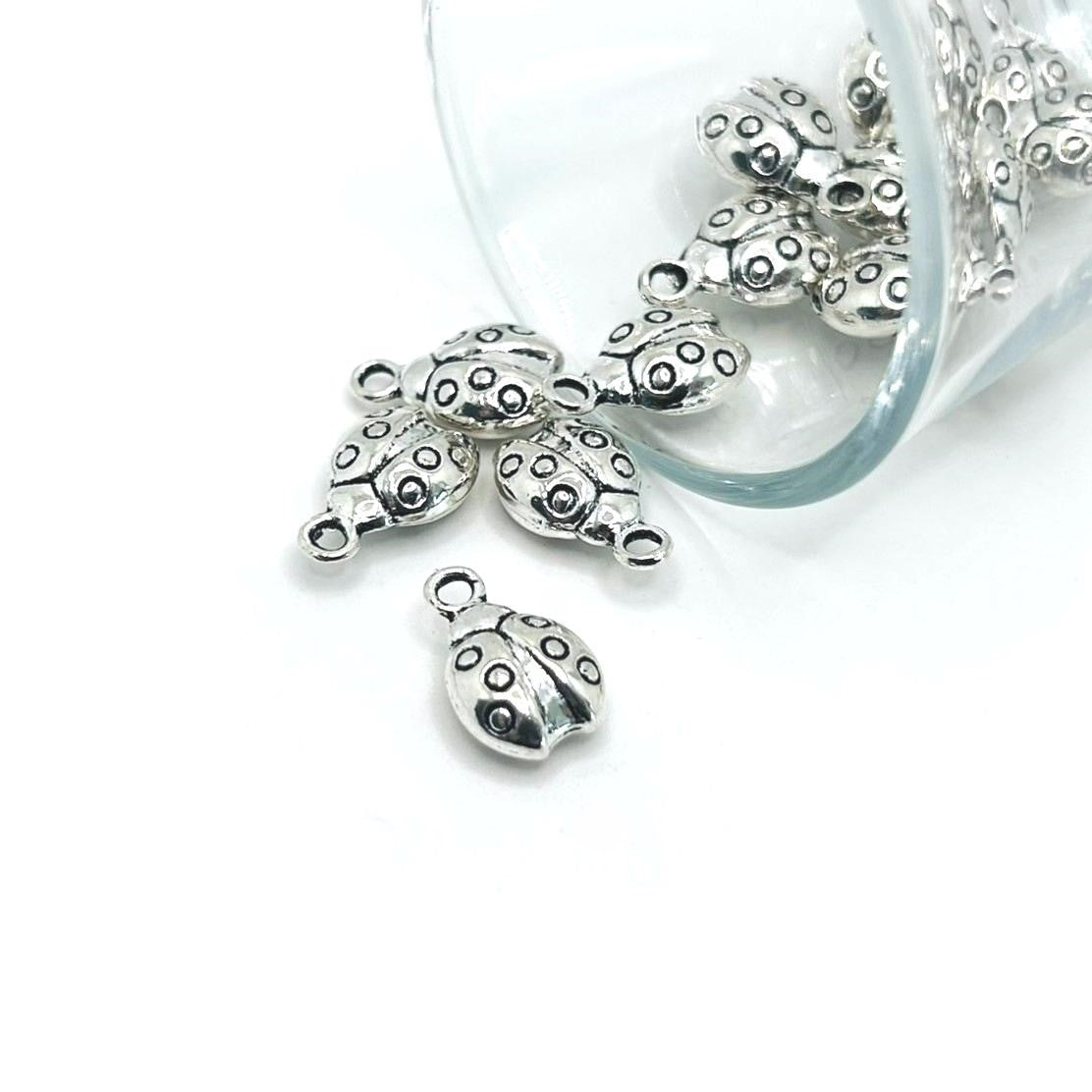 1, 4, 20 or 50 Pieces: Silver Ladybug Charms - Double Sided