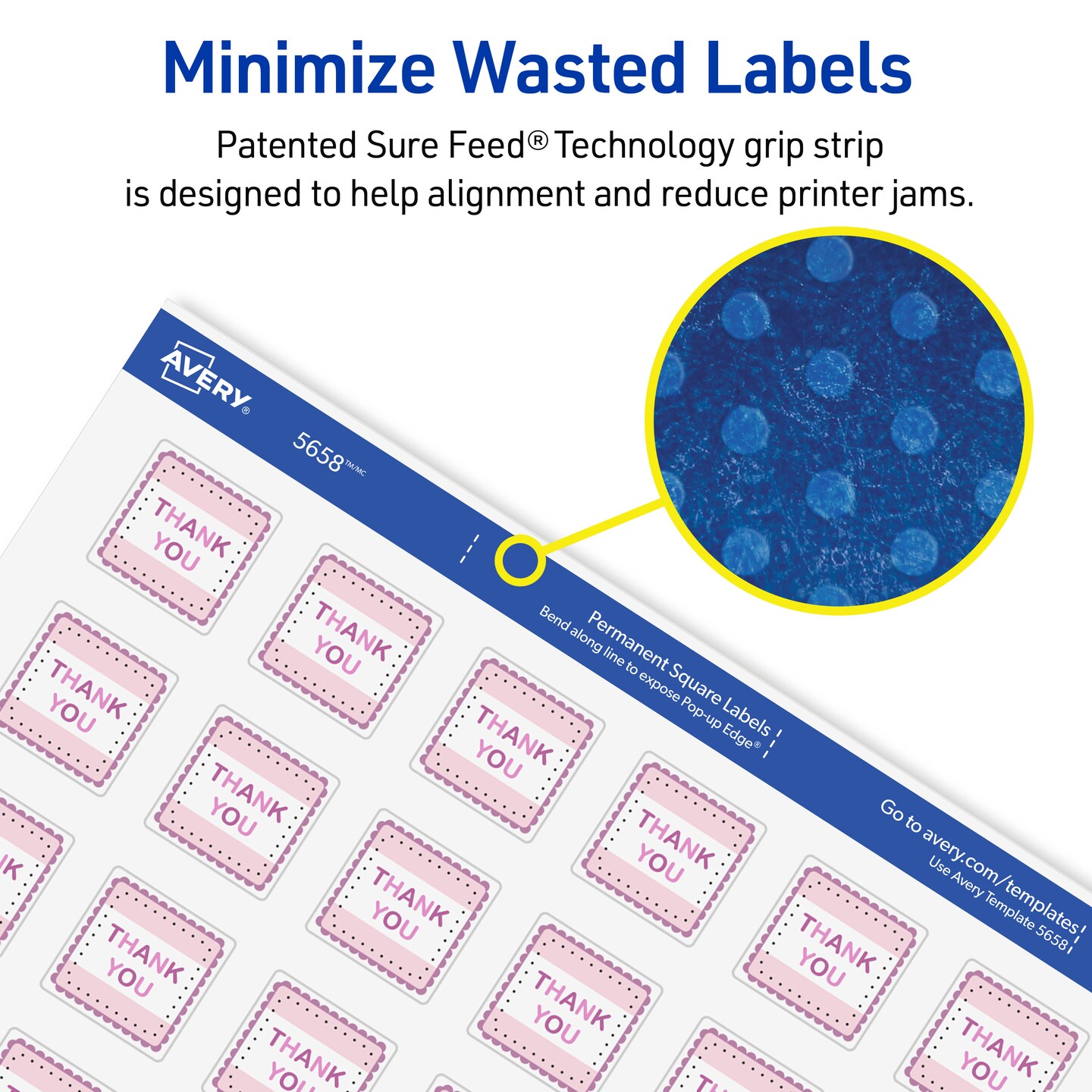 Avery Printable Square Labels with Sure Feed, 1&#x22; x 1&#x22;, Matte White, Permanent Adhesive, Laser &#x26; Inkjet Printers, 1,200 Blank Labels (5658)