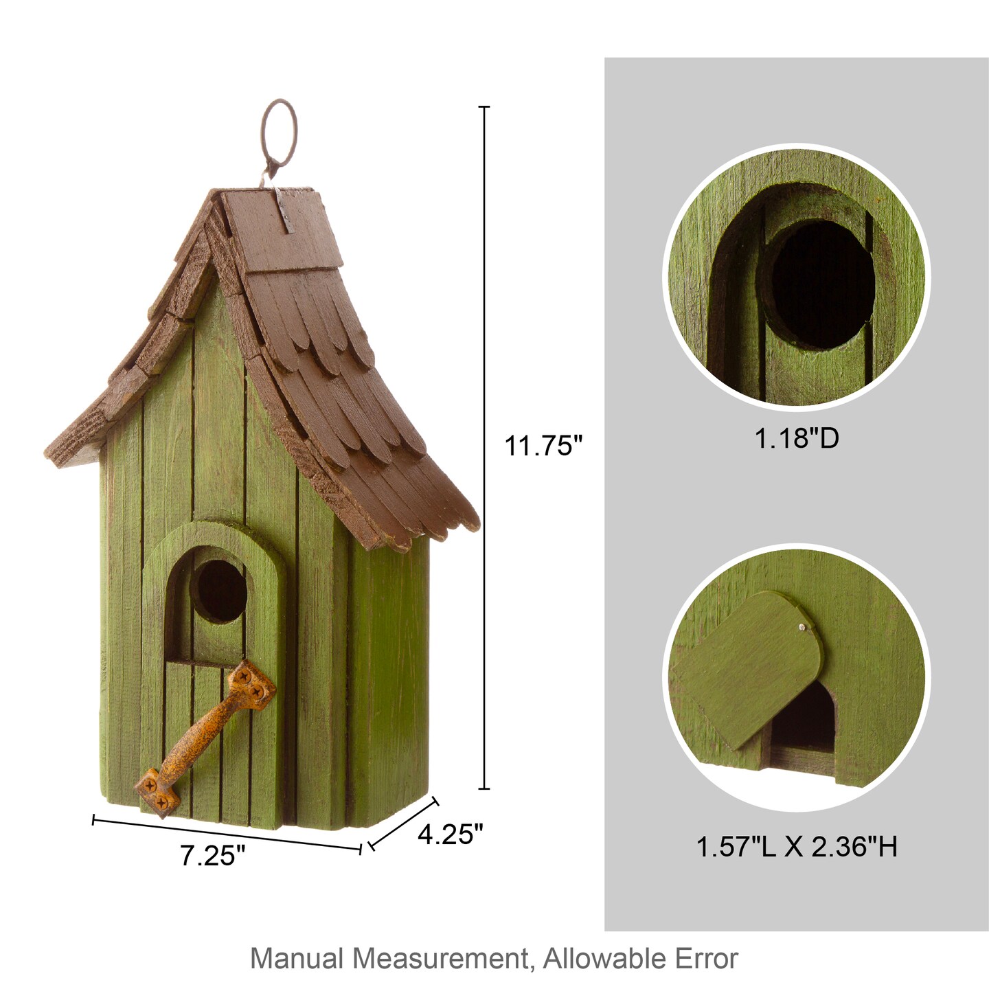 Set of 2 11.75"H Green Distressed Solid Wood Cottage Decorative Outdoor Garden Birdhouse