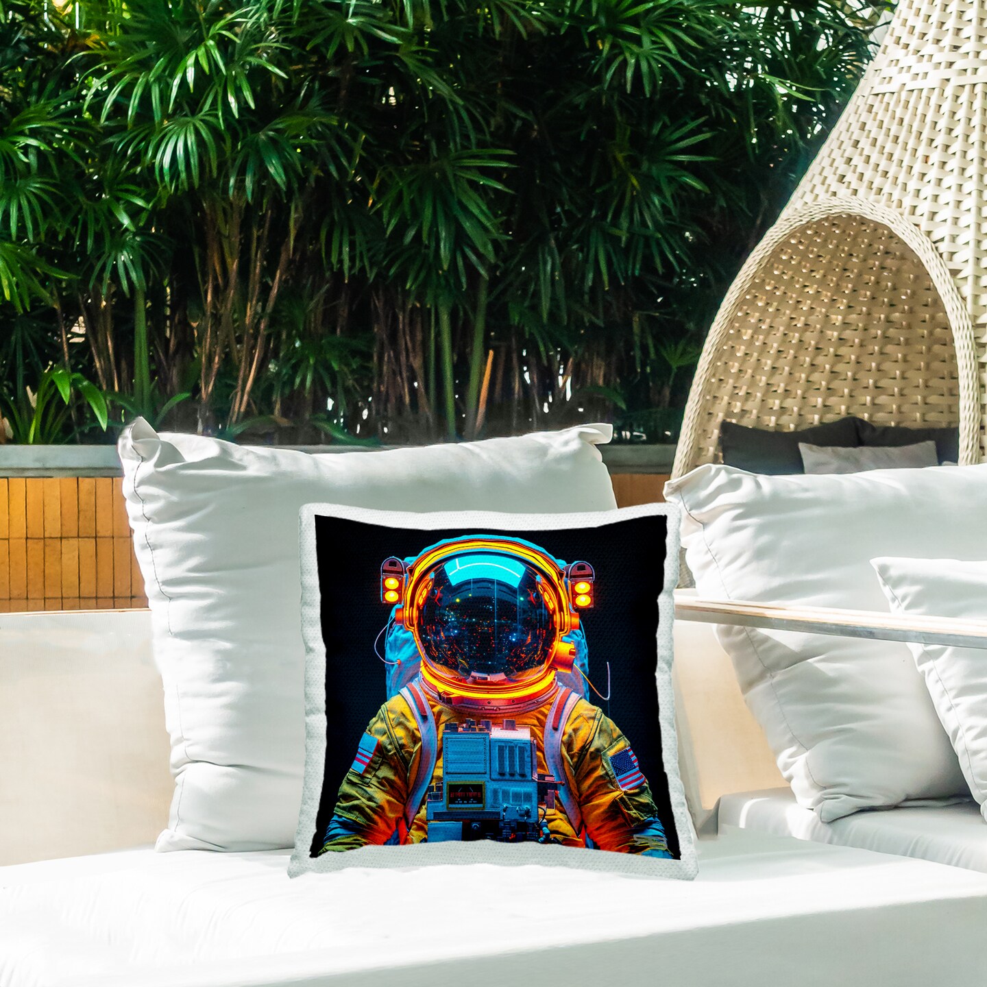 Astronaut with Reflective Helmet Outdoor Printed Pillow Design by RB, 18 x 7 x 18