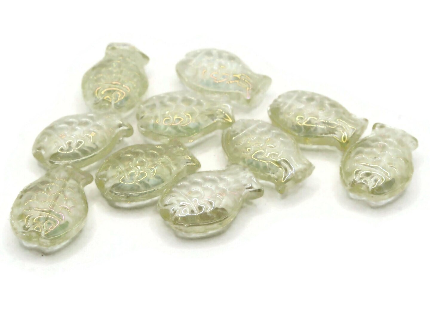 10 14mm Yellow Pressed Glass Fish Ocean Animal Beads