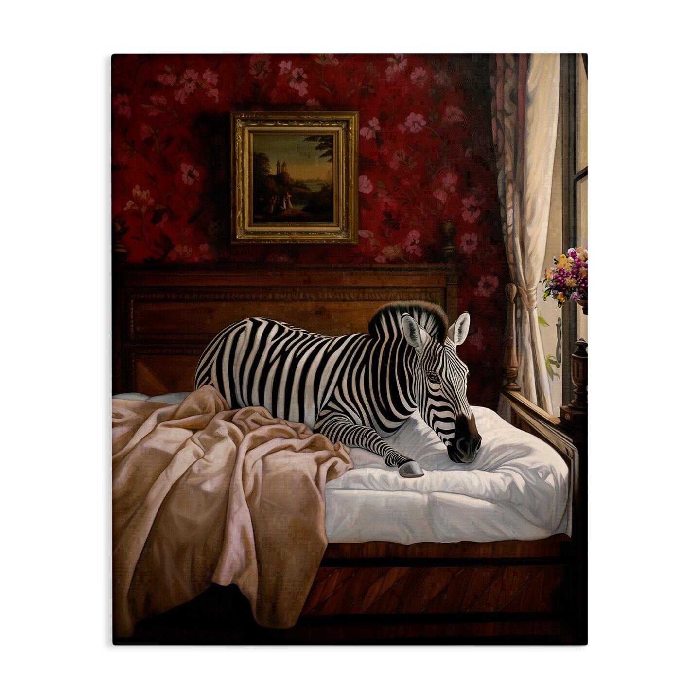Stupell Industries Zebra on Regal Bed Canvas Wall Art Design by Ziwei Li