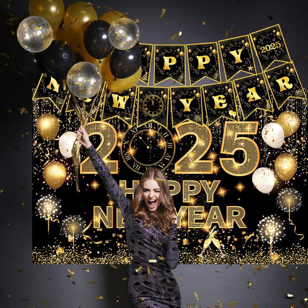 New Years Eve Party Supplies 2024 with happy New Year Banner,Backdrop,Balloons,for New Year Party Decorations