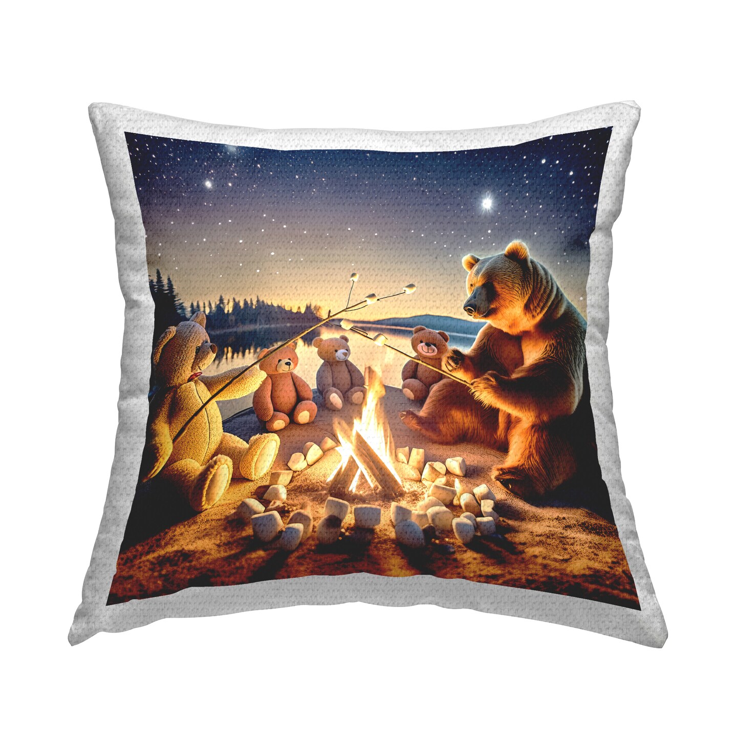 Fireside Friends Bear Outdoor Printed Pillow Design by Alina Georgescu, 18 x 7 x 18