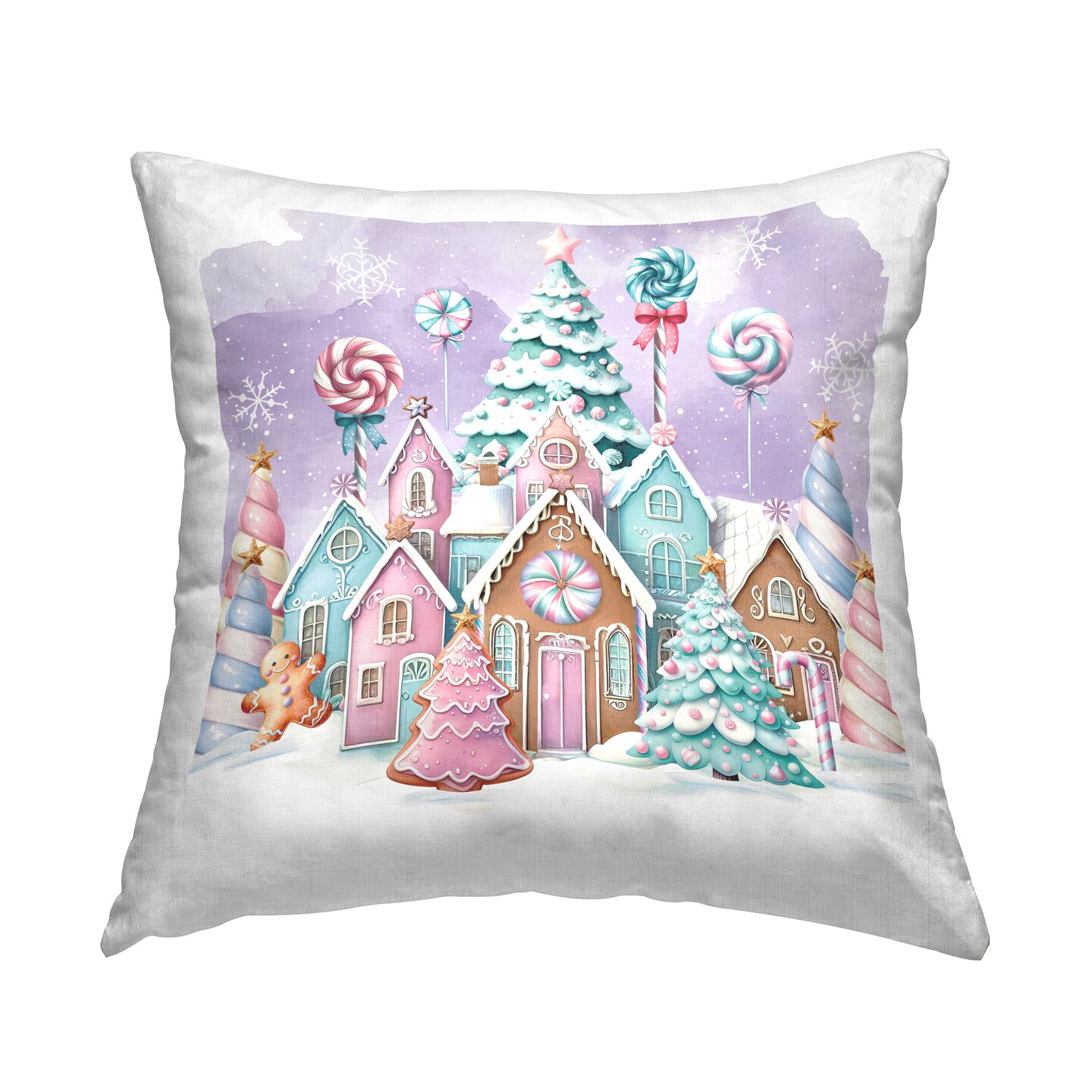 Snowy Gingerbread House Design by Nicole DeCamp Throw Pillow 