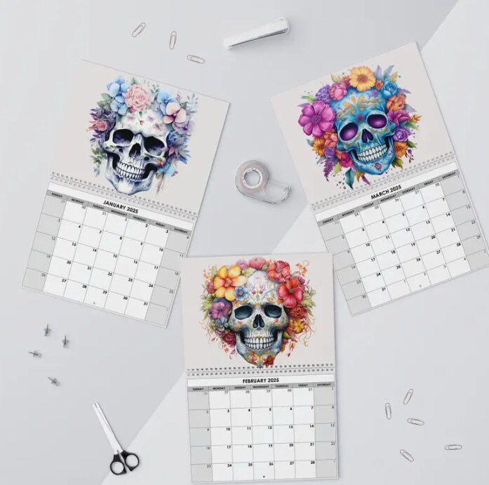 2025 Sugar Skull Wall Calendar: Colorful Day of the Dead Art for Home and Office Decor product 2