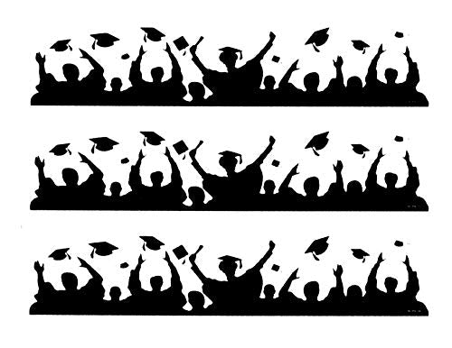 Graduation Silhouette Grad Cap and Gown Edible Designer Prints Cake Border Black &#x26; White (3 Strips (2.5x10))