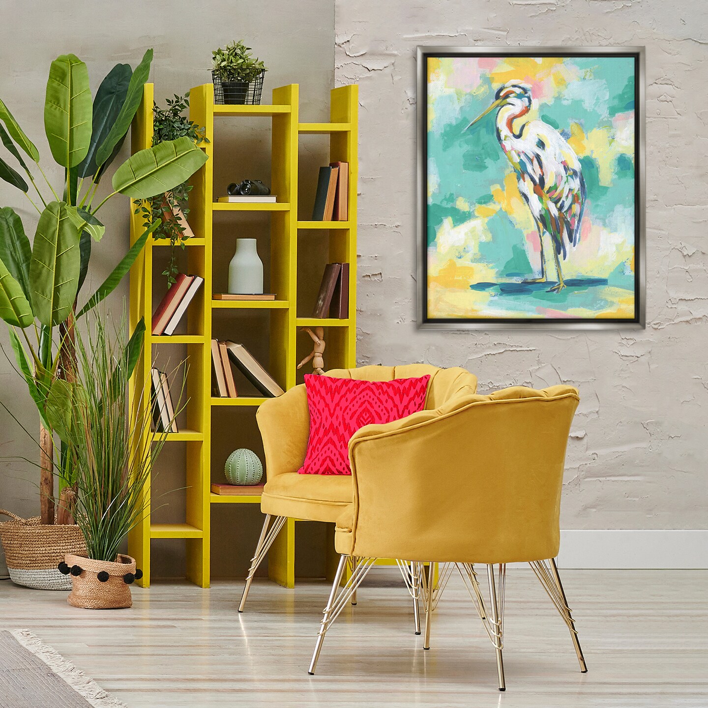 Stupell Industries Blue Modern Crane Framed Floater Canvas Wall Art Design by Michael Willett