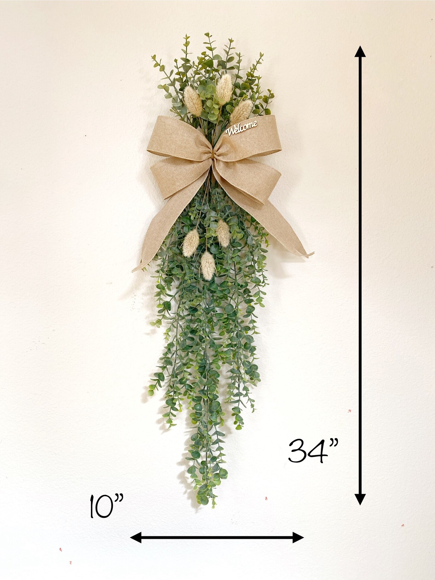 Eucalyptus Door Swag with Bunny Tails - FAUX Front Door or