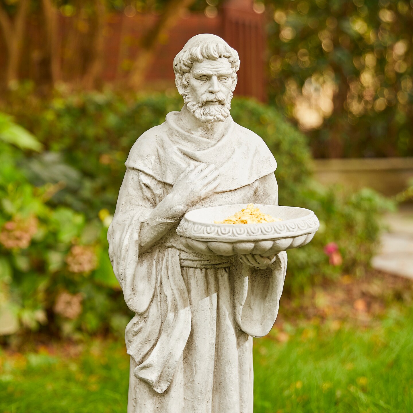 32.75&#x22;H MGO St. Francis Garden Statue with Birdfeeder