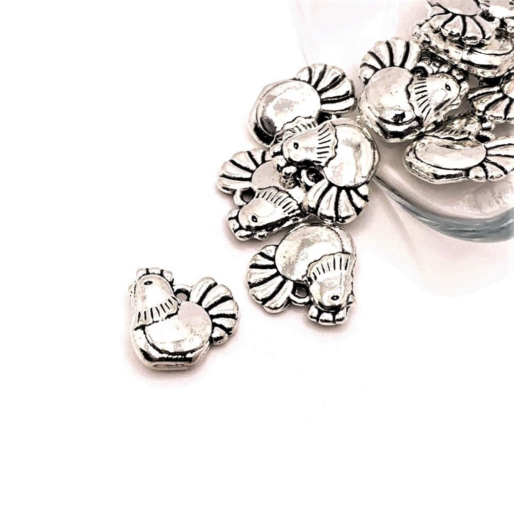 4, 20 or 50 Pieces: Silver Hen Chicken Charms - Double Sided
