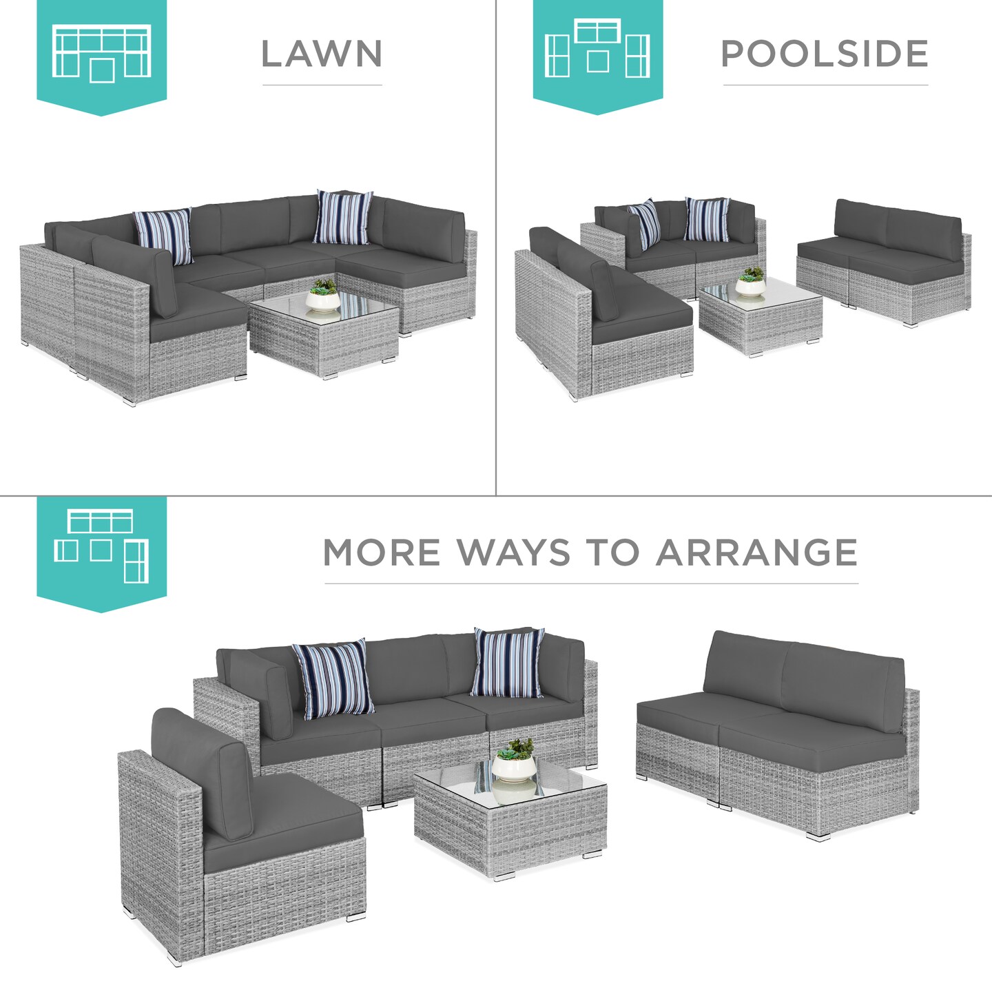 Best Choice Products 7-Piece Outdoor Modular Patio Conversation Furniture, Wicker Sectional Set