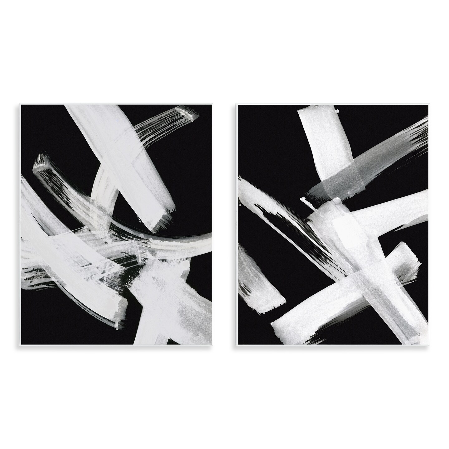 Stupell Industries Abstract Lines White on Black 2 pc Wall Plaque Art Set Design by Susan Jill