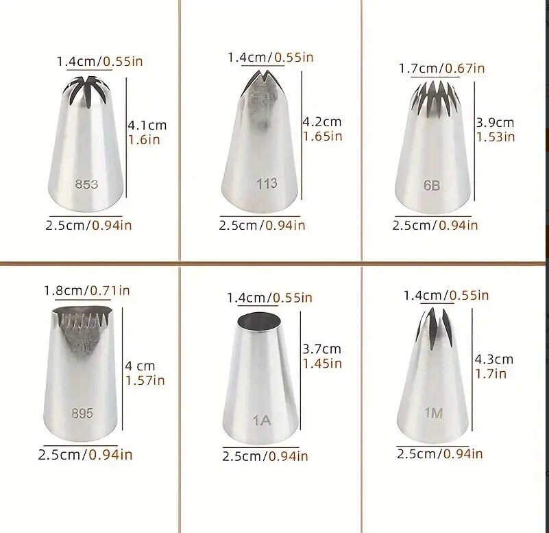 Stainless Steel Piping Nozzle Set 6 PC