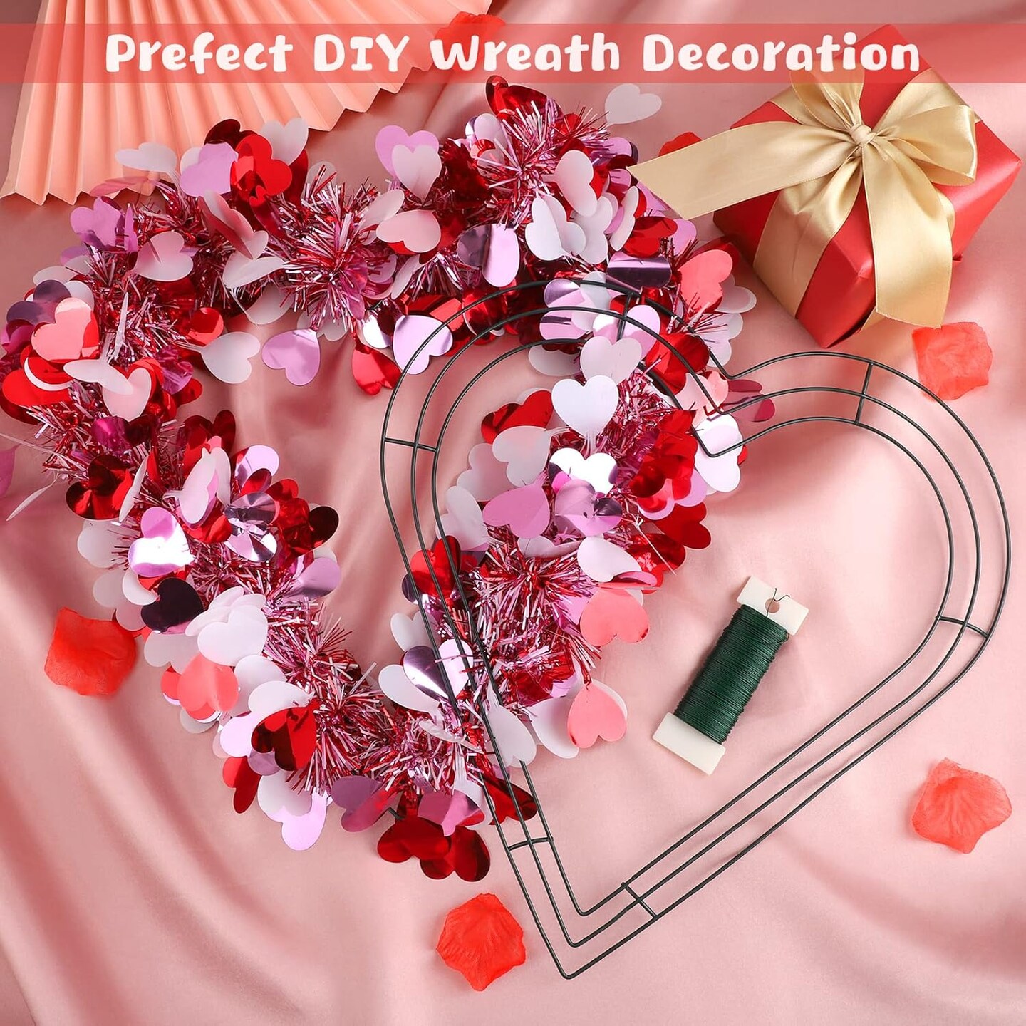 3 Pack Heart Shaped Wire Wreath Frame 14 Inch Green Metal Floral Wreath
