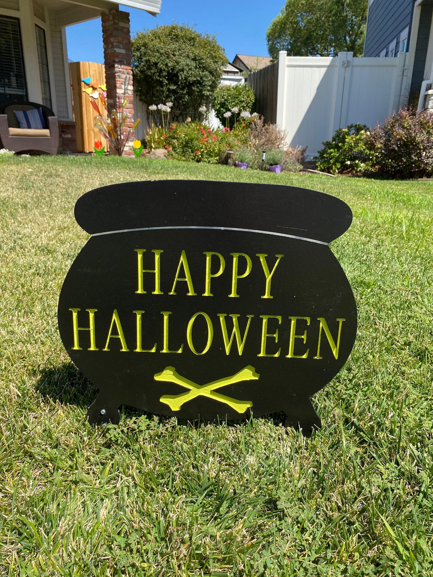 Happy Halloween Cauldron, Engraved Wood Halloween Decoration