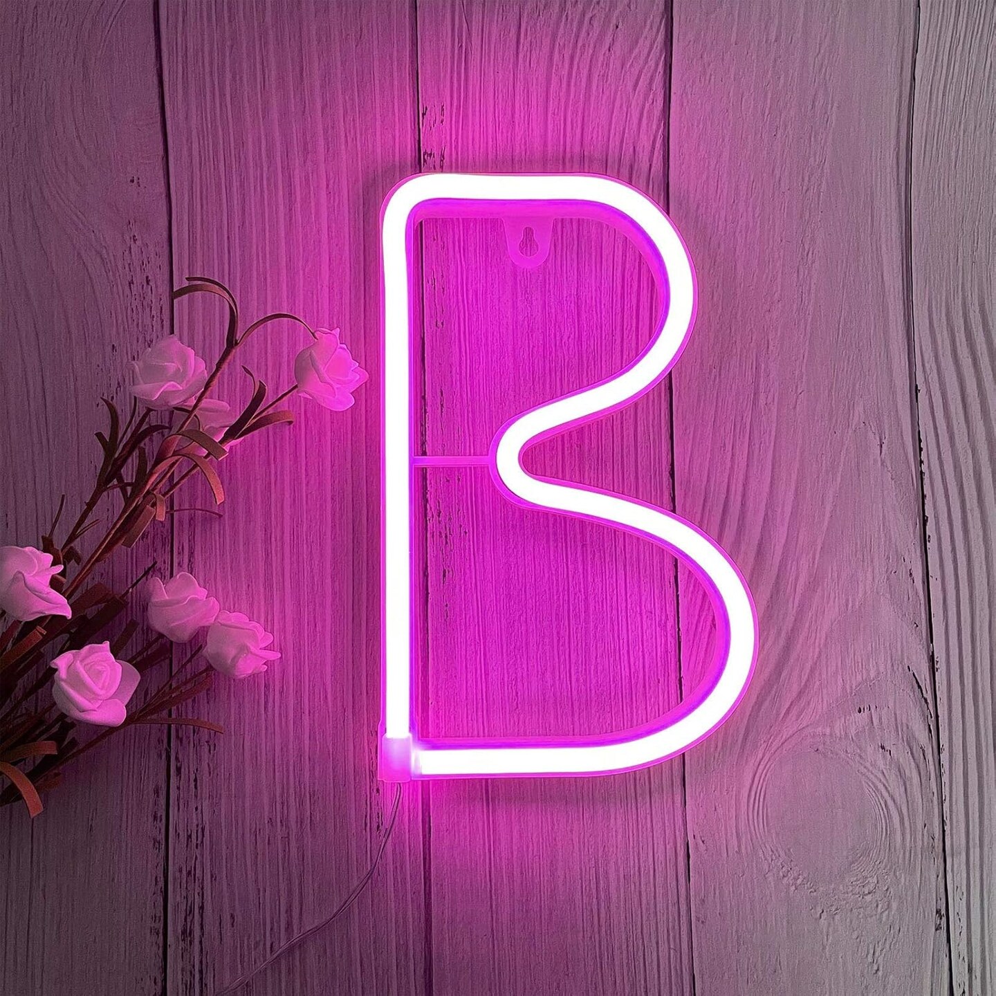 Pink LED Neon Letter Light, USB Batteries Operated Letter Sign for Night Light Lamp Words for Valentines Day, Home, Indoor Wall Decor (B)