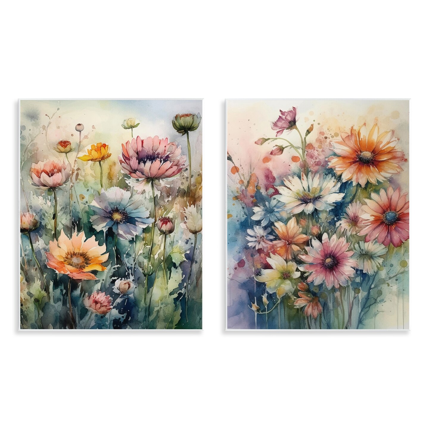 Stupell Industries Watercolor Daisy Field Flowers 2 pc Wall Plaque Art Set Design by Ryley Gray