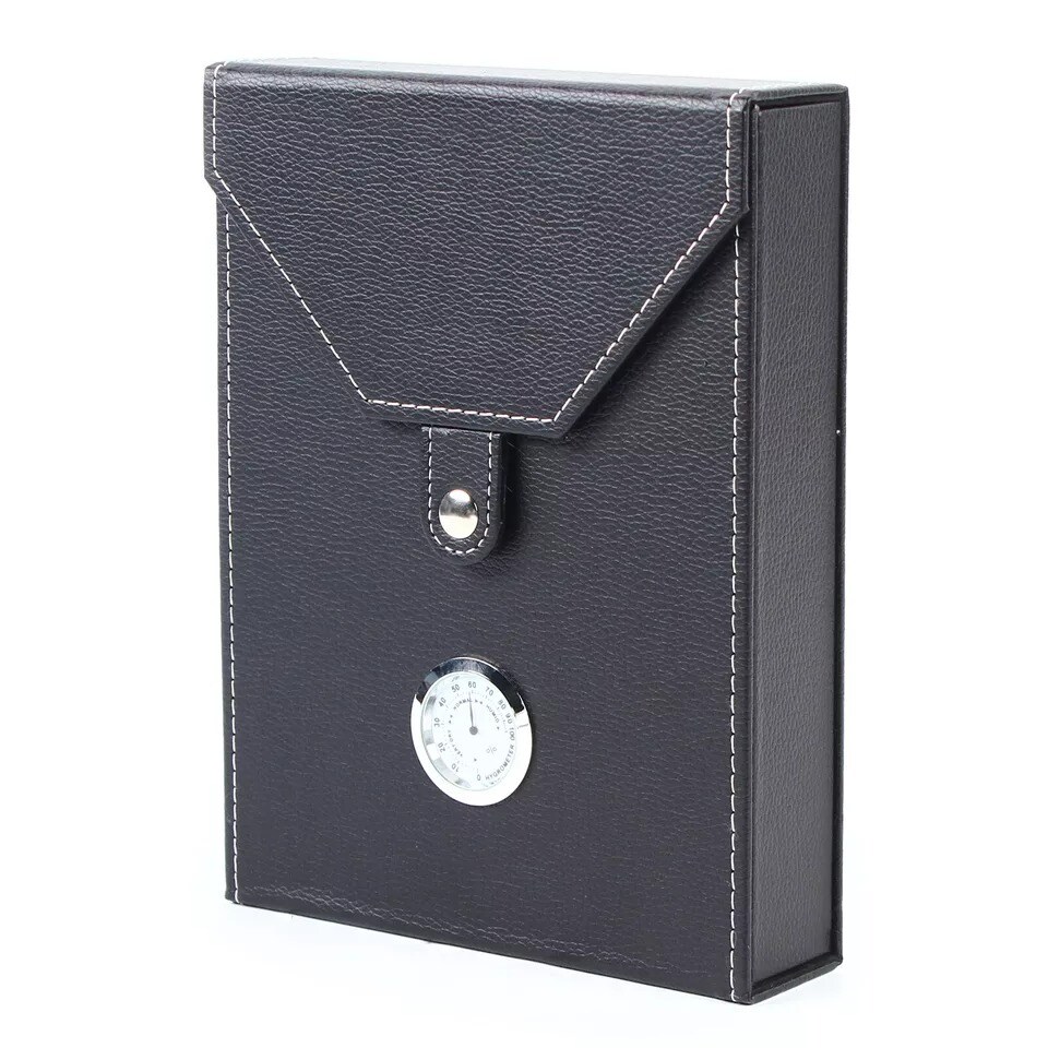 Portable Cigar Case Cedar Wood Leather Travel Humidor Storage Box 10-15 Cigars