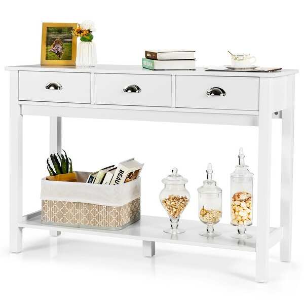 Modern Tall Entryway Table with 3 Drawers and 2 Tier Storage Shelves