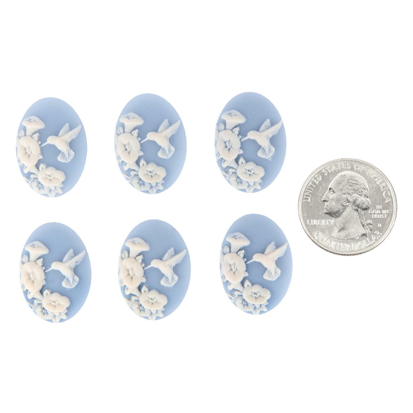 Blue and Cream Hummingbird Facing Left Cameos 25mm x 18mm Cameos, Set of Six - XXX - *CAM339