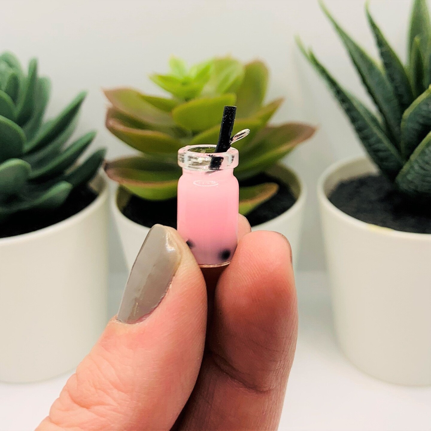 4 or 12 Pieces: Pink Boba Milk Tea 3D Charms