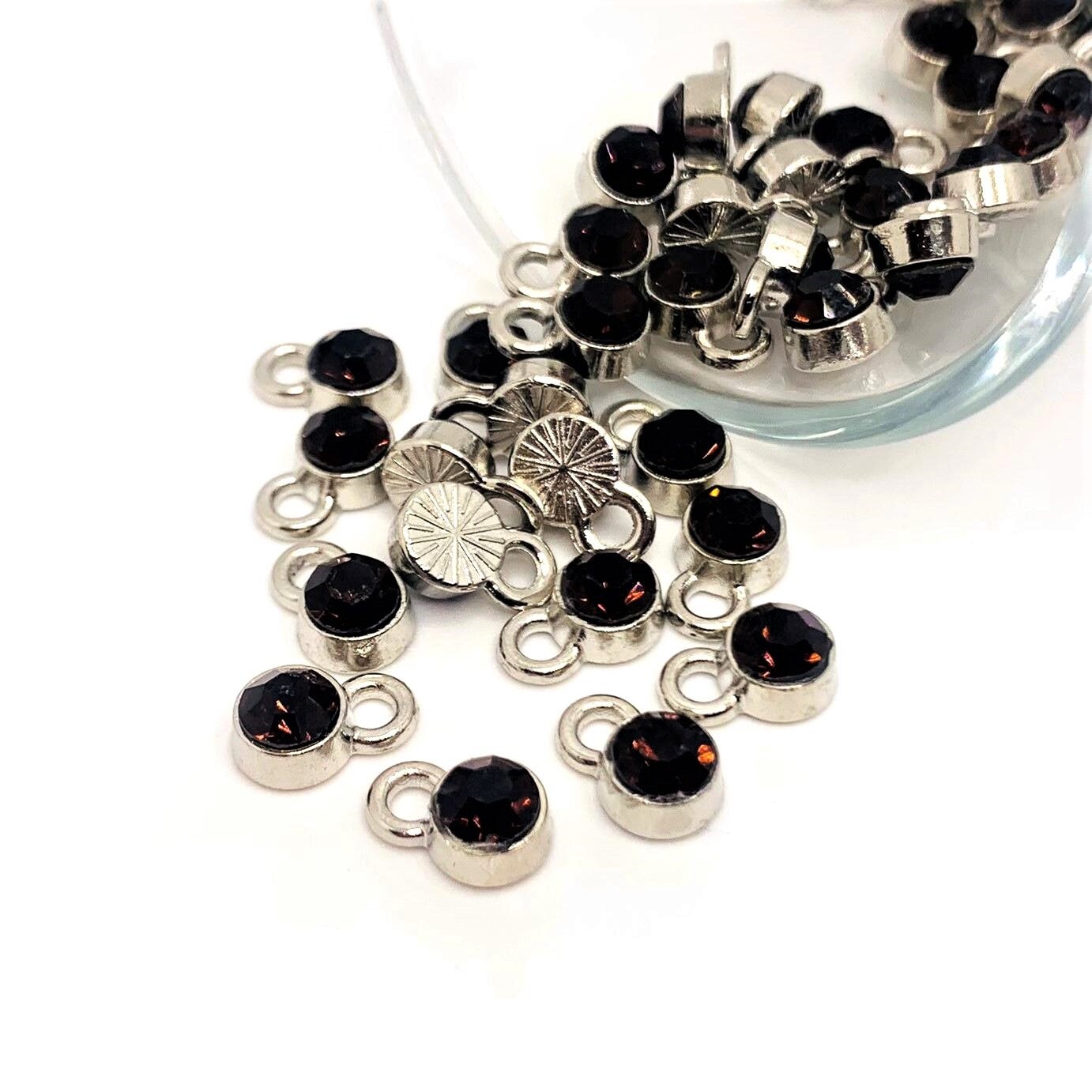 4, 20 or 50 Pieces: Small Dark Purple February Birthstone Rhinestone Charms