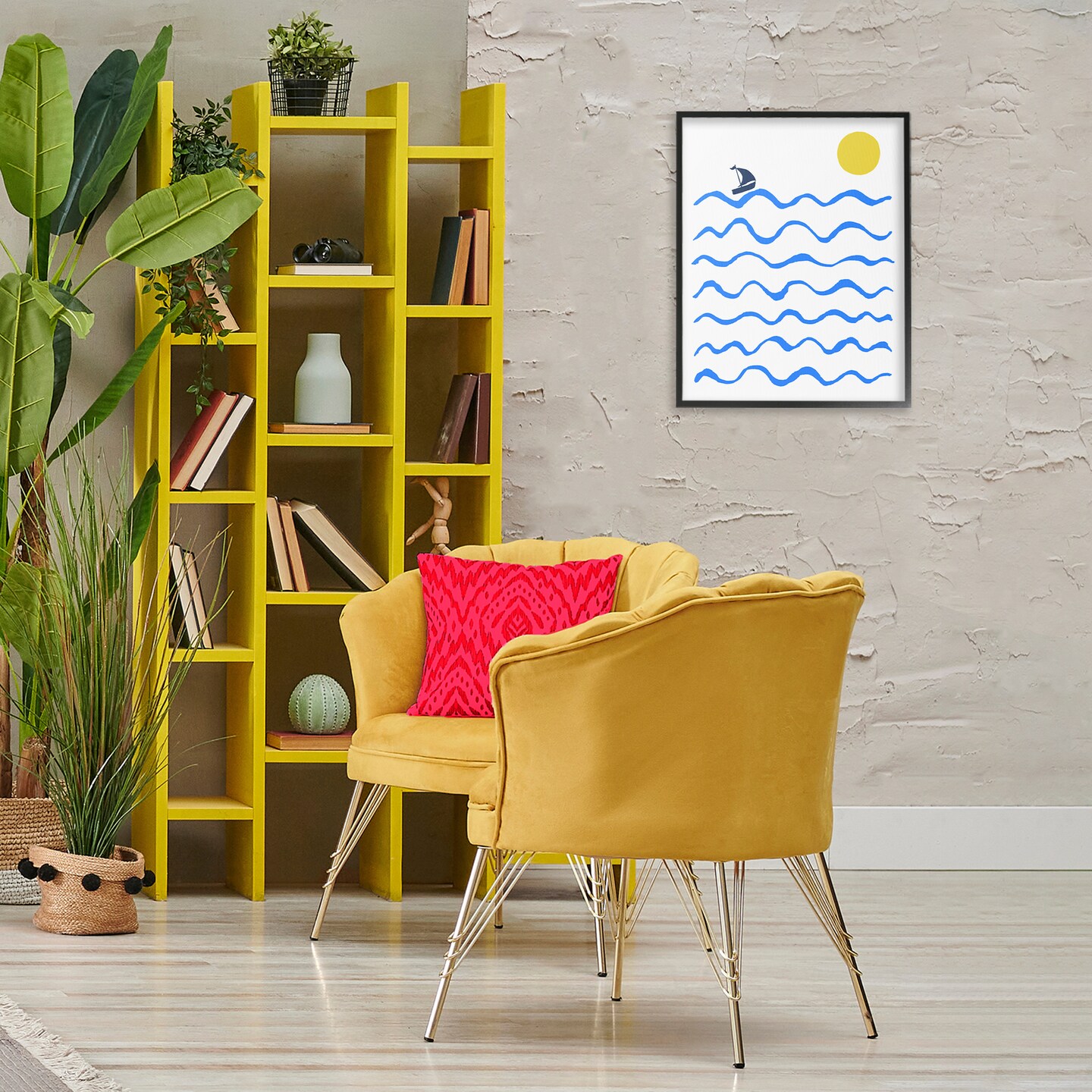 Stupell Industries Blue Waves &#x26; Sailboat Doodle Framed Giclee Wall Art Design by Ahmed Sameh Hussein