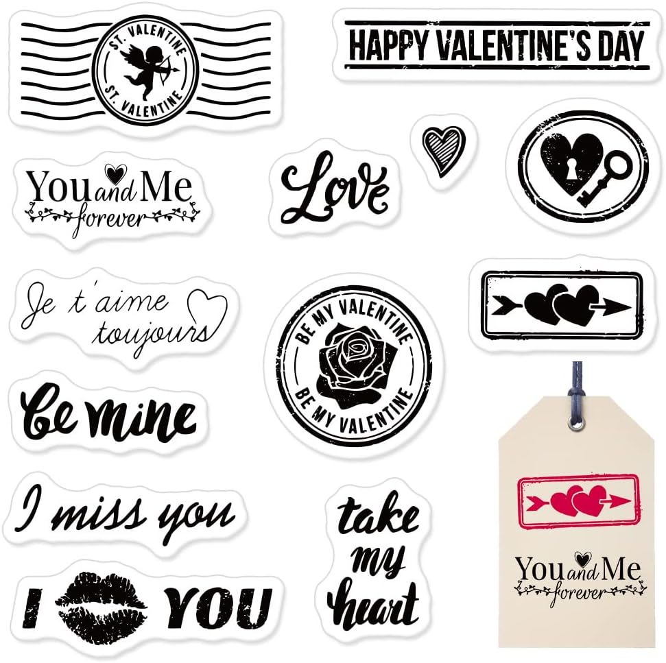 Valentines Rose Heart Clear Stamps for Card Making Decoration and Scrapbooking Supplies, Valentine&#x27;s Day Words with Sentiment Transparent Rubber Stamps for Paper Card Photo Album Crafting Supplies