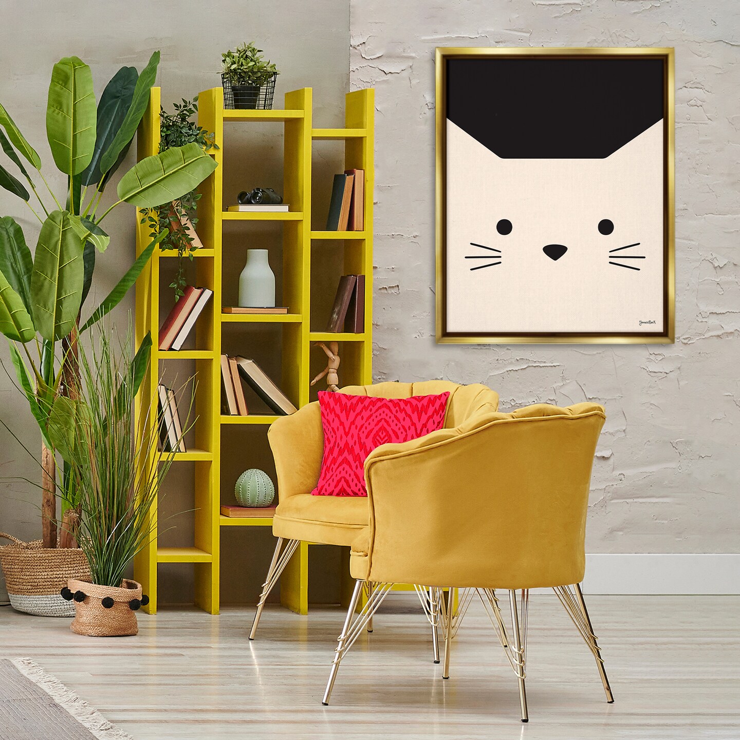 Stupell Industries White Cat Close Up Framed Floater Canvas Wall Art Design by Jessica Beck