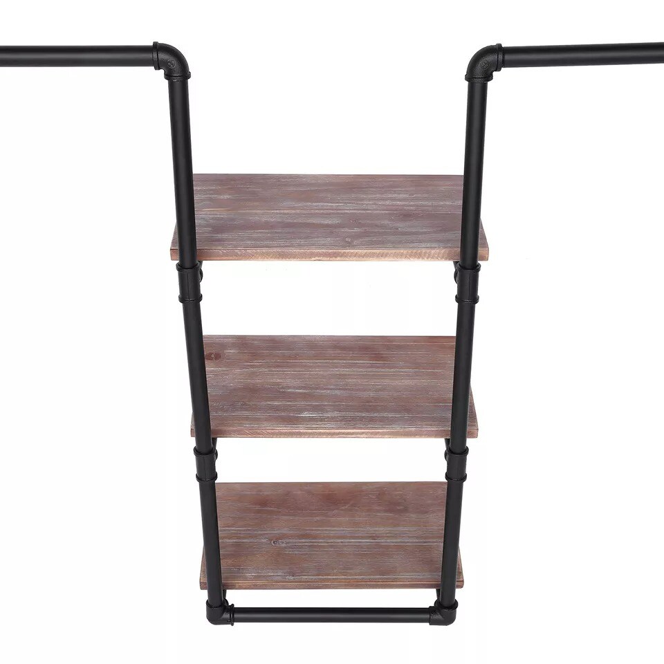 Industrial Pipe Clothing Rack Wall Mount Clothing Rack with Storage Shelves