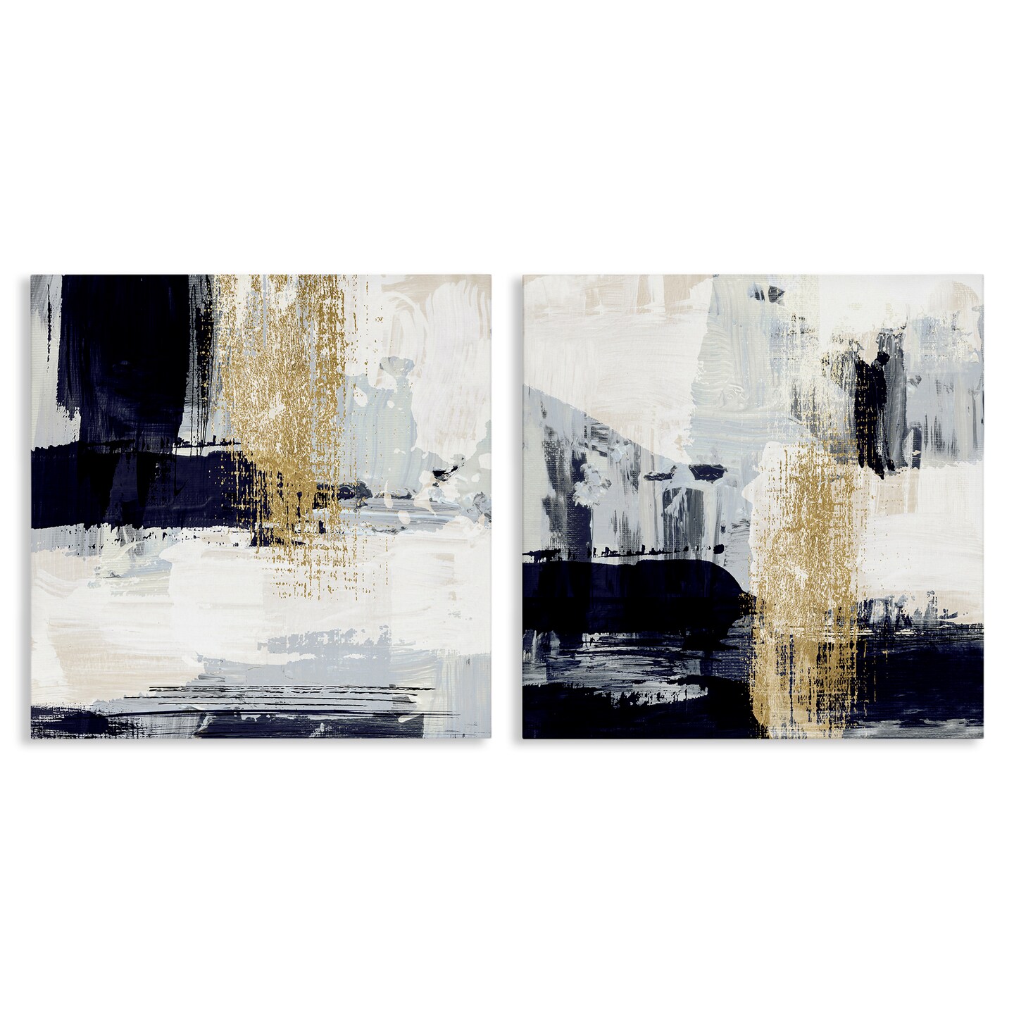 Stupell Industries Patchy Navy Gold Abstract 2 pc Canvas Wall Art Set Design by Susan Jill