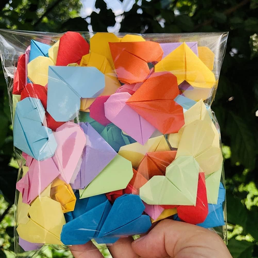 100PCS Rainbow Paper Premade Origami Hearts For Wedding Party Favors Valentine&#x27;s Day Christmas Heart Gift Engagement Birthday Party Hearts Confettis