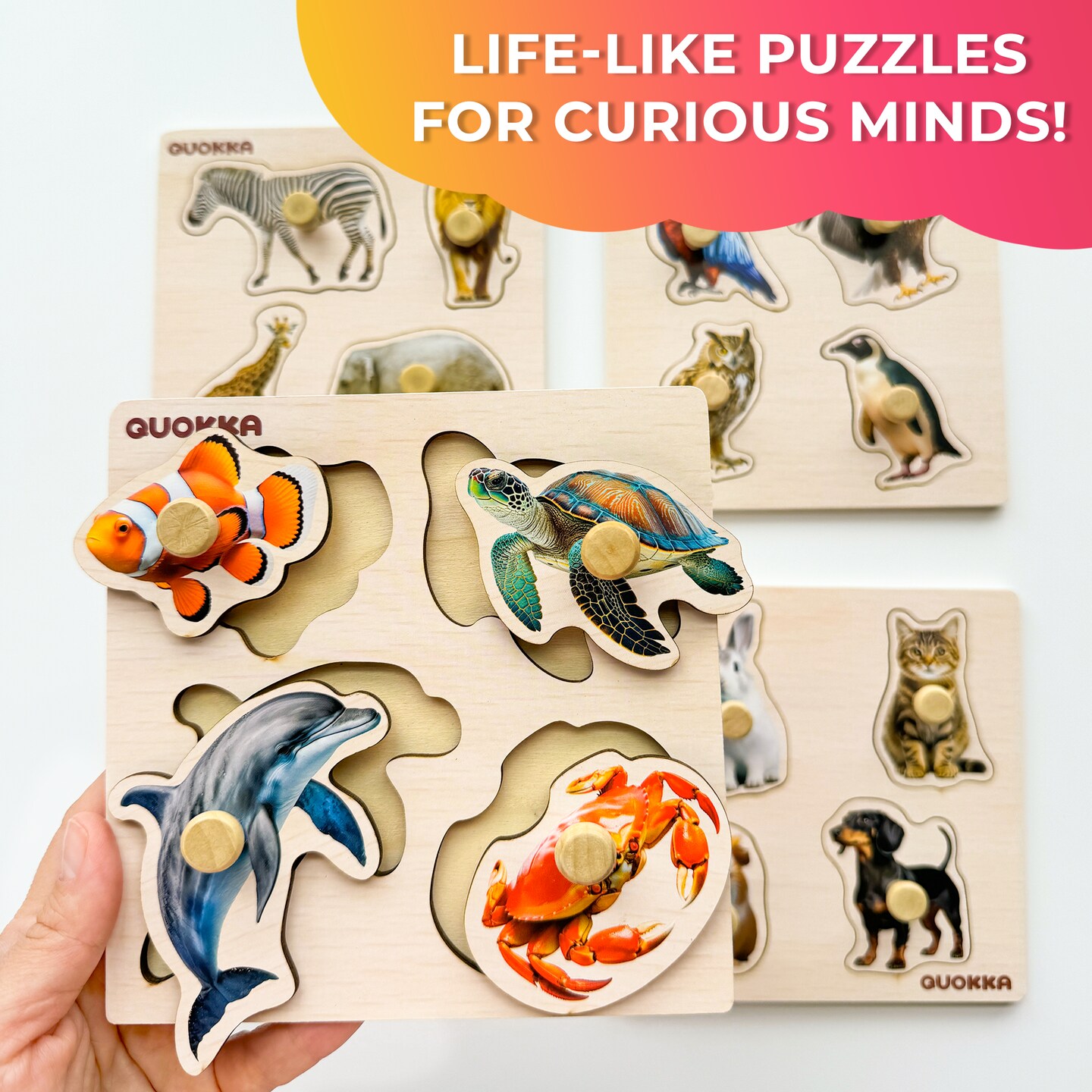 4 Set Wooden Puzzles for Toddlers 1-3 | Animal