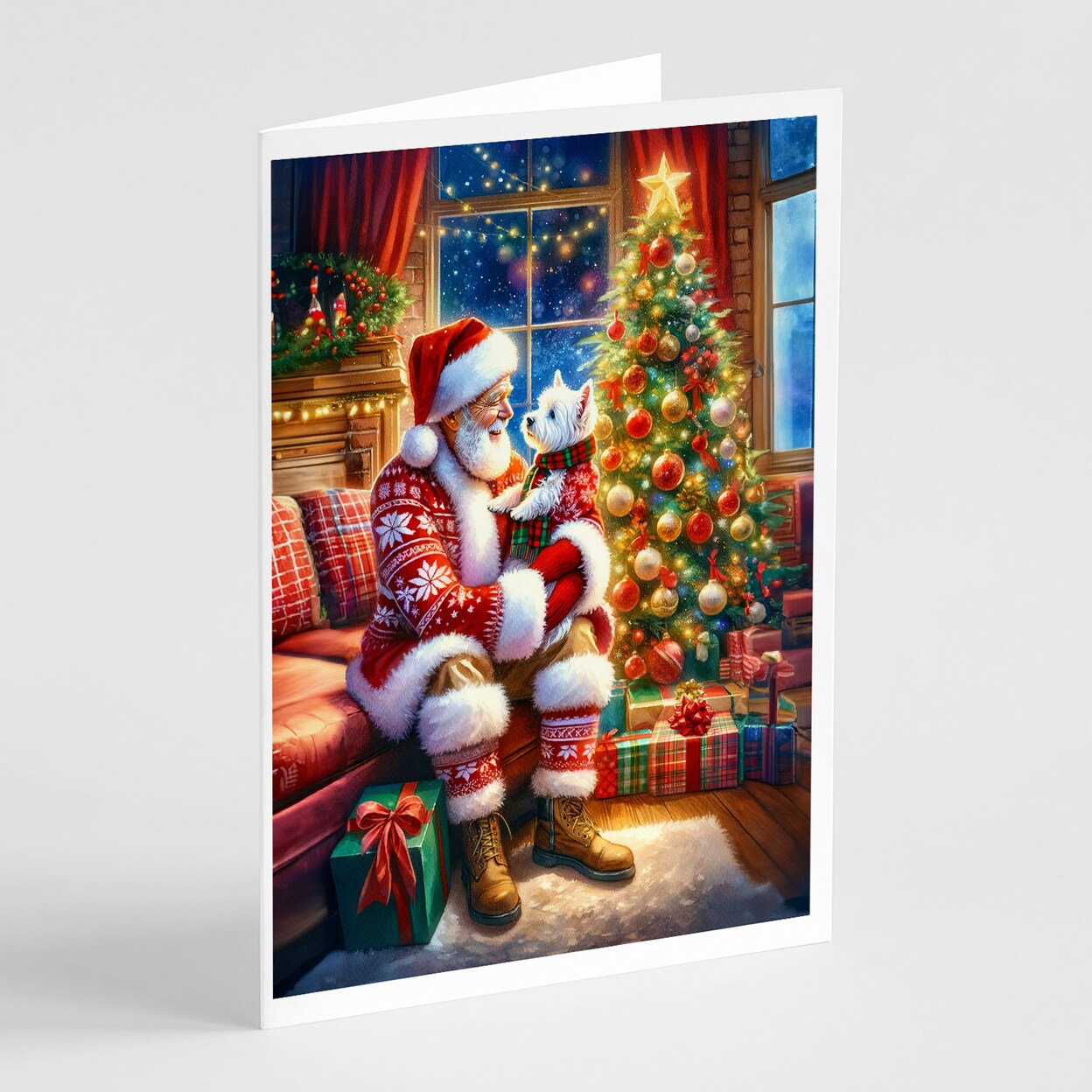 Westie And Santa Claus Greeting Cards Pack Of 8