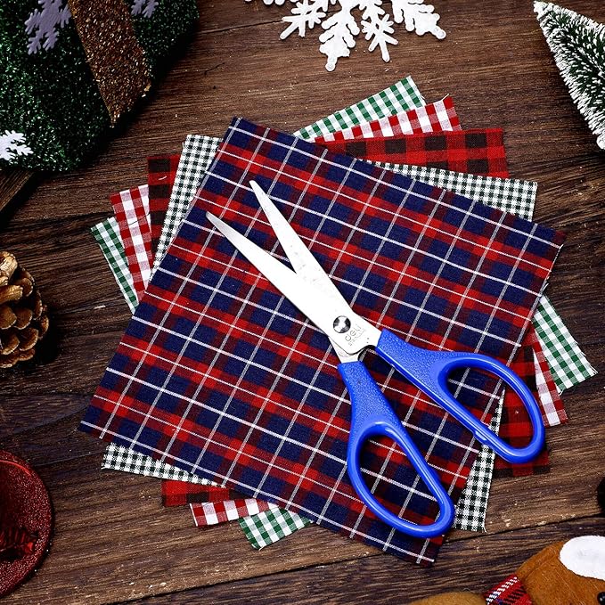 80 Pcs Christmas Cotton Fabric Craft Bundle Squares Christmas Homespun Patchwork Sewing Quilting Fabric Plaid Check Fabric Squares Christmas Holiday Collection 6 x 6 Inch for DIY