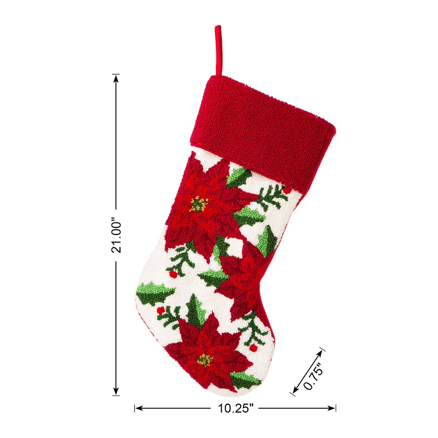 Set of 2 21.00&#x22;L Hooked Stocking (Poinsettia/Cardinal)