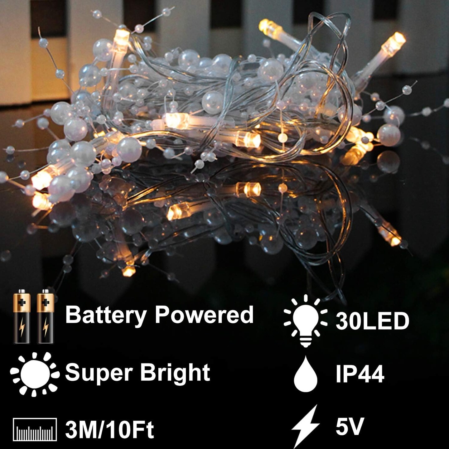 10 Ft 30 LED Christmas Garland with Lights Timer Lighted Beaded Garland Christmas String Lights Battery Operated Lighted Christmas Garland Xmas Garland Decor for Home Mantle Fireplace Table