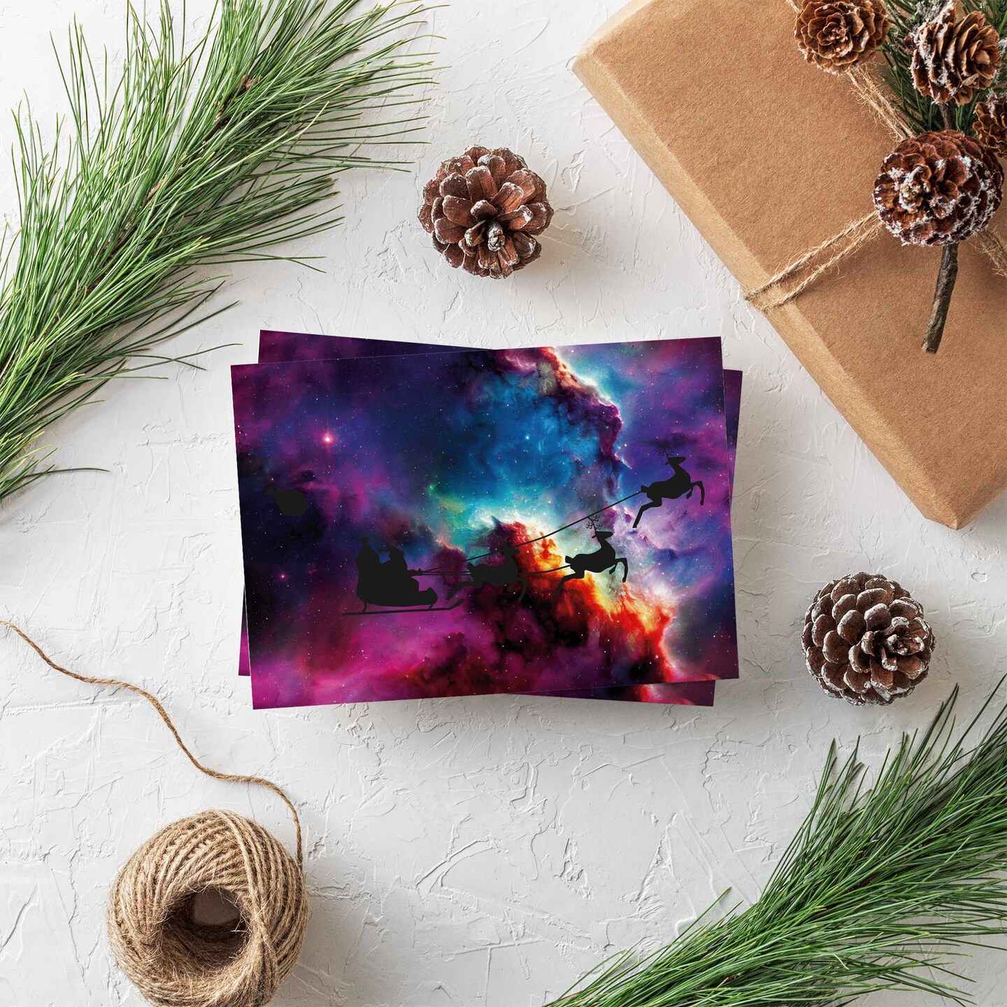 Space Santa Christmas Greeting Cards Boxed Set of 24 Holiday Notecards Featuring Santa Flying Through a Galaxy, Perfect for Kids, Boys, and Space Lovers