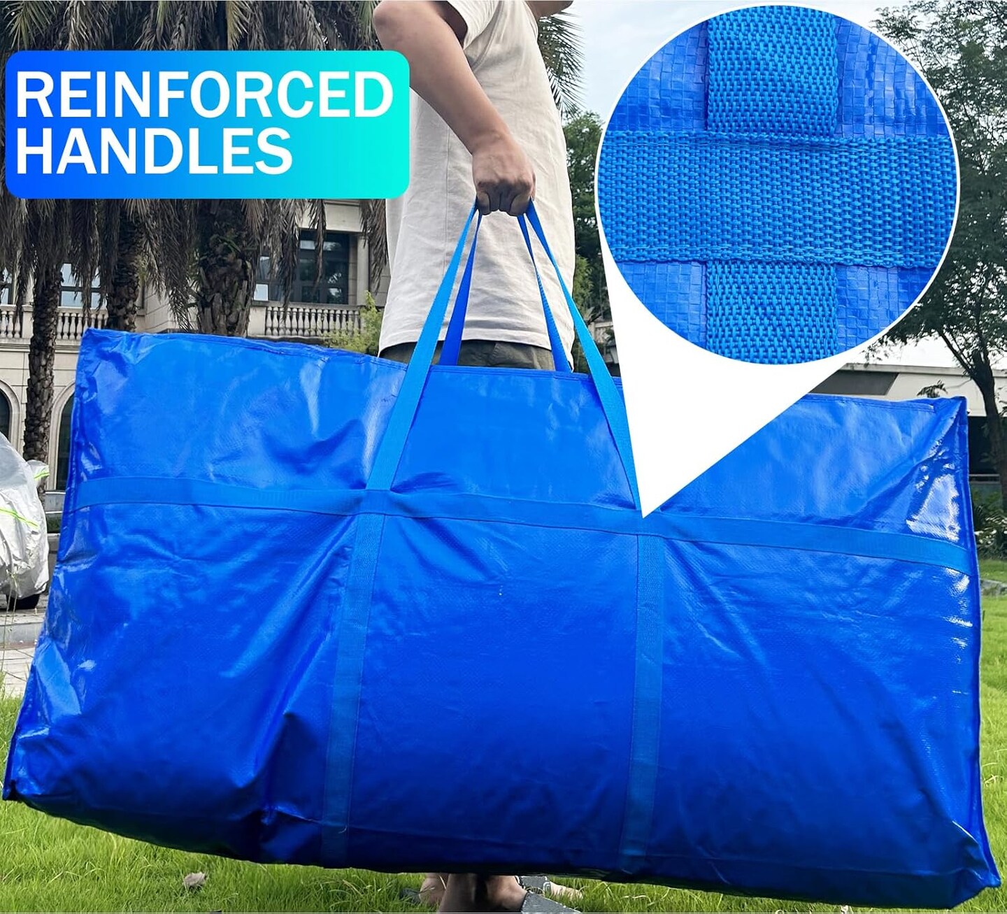 66 Gallon Extra Large Storage Bags, Huge Moving Bags Heavy Duty with Zipper and Stronger Handles, Big Foldable Duffle Bag for Travel, Storage Totes Moving Boxes for College, Christmas Tree,Blue,2 Pack