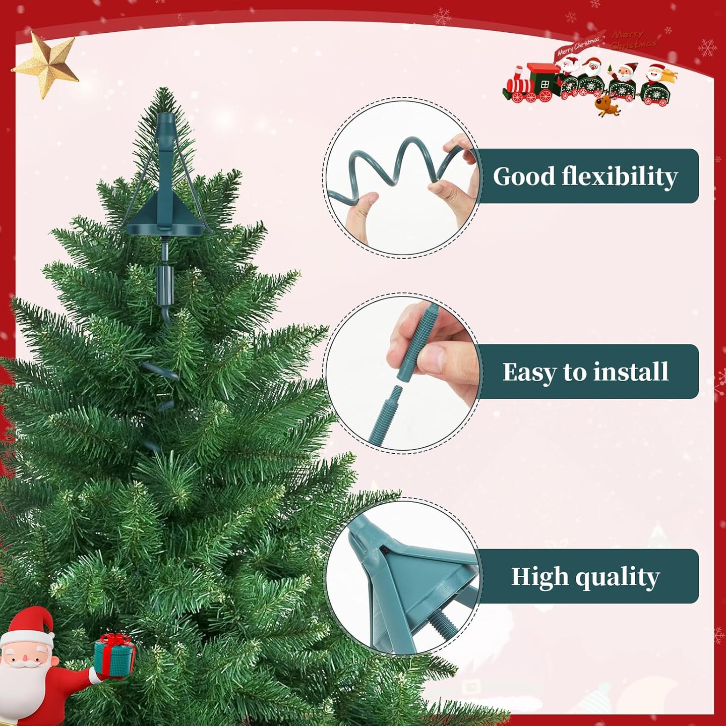 Christmas Tree Topper Holder - Twist-on Holiday Universal Tree Topper Stabilizer Heavy Duty Plastic Tree Topper Xmas Tree Stabilizer for Stabilizing Tree top Ornaments Fits Most Basic Types