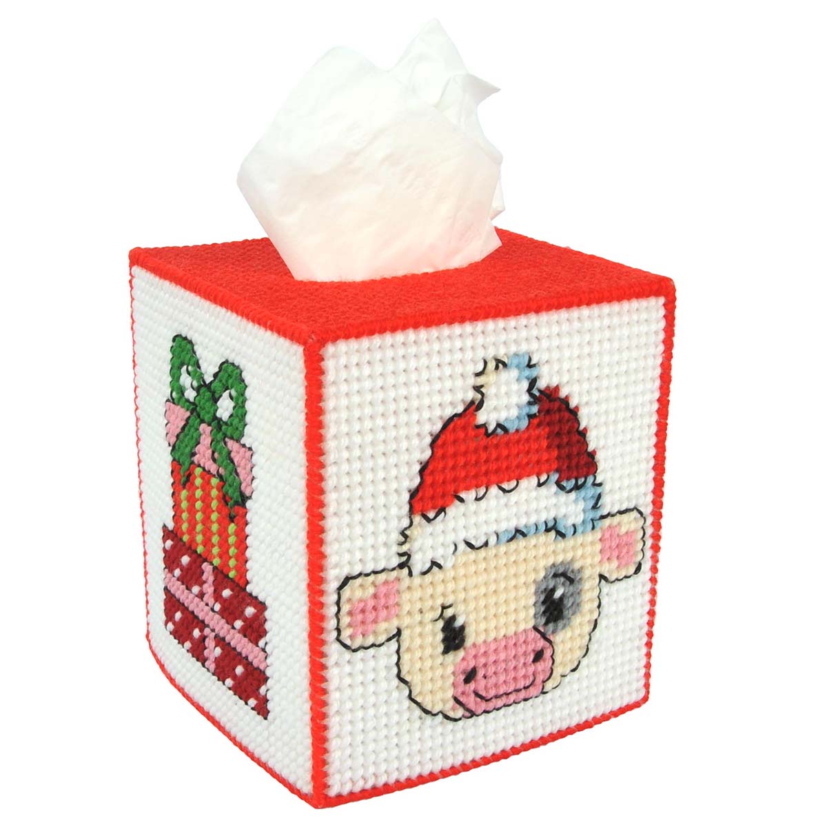 Herrschners  Christmas Cow Tissue Box Plastic Canvas Kit
