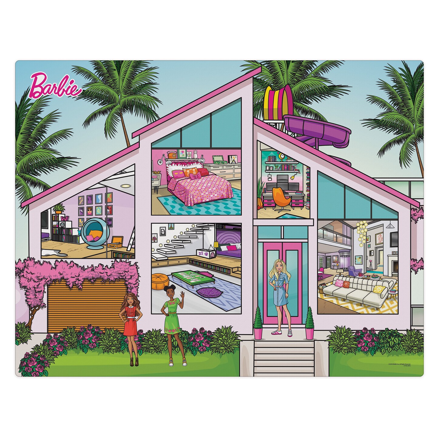 Imaginmat: Jumbo - Barbie Dream House - Floor Playmat &#x26; 2 Dog Friends, 47 x 61&#x22;, 2 Animal Figures, Durable EVA Foam Mat, Portable, Licensed, Kids 3+