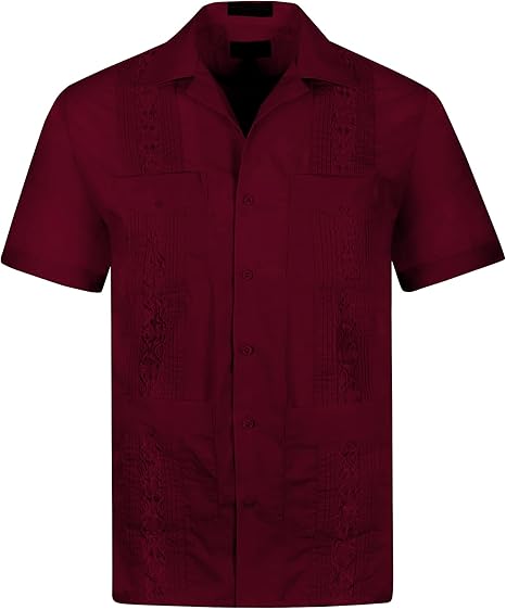 Men's Embroidered Guayabera Shirt - Short Sleeve, Burgundy, 3XB, 4-Pocket - View #12