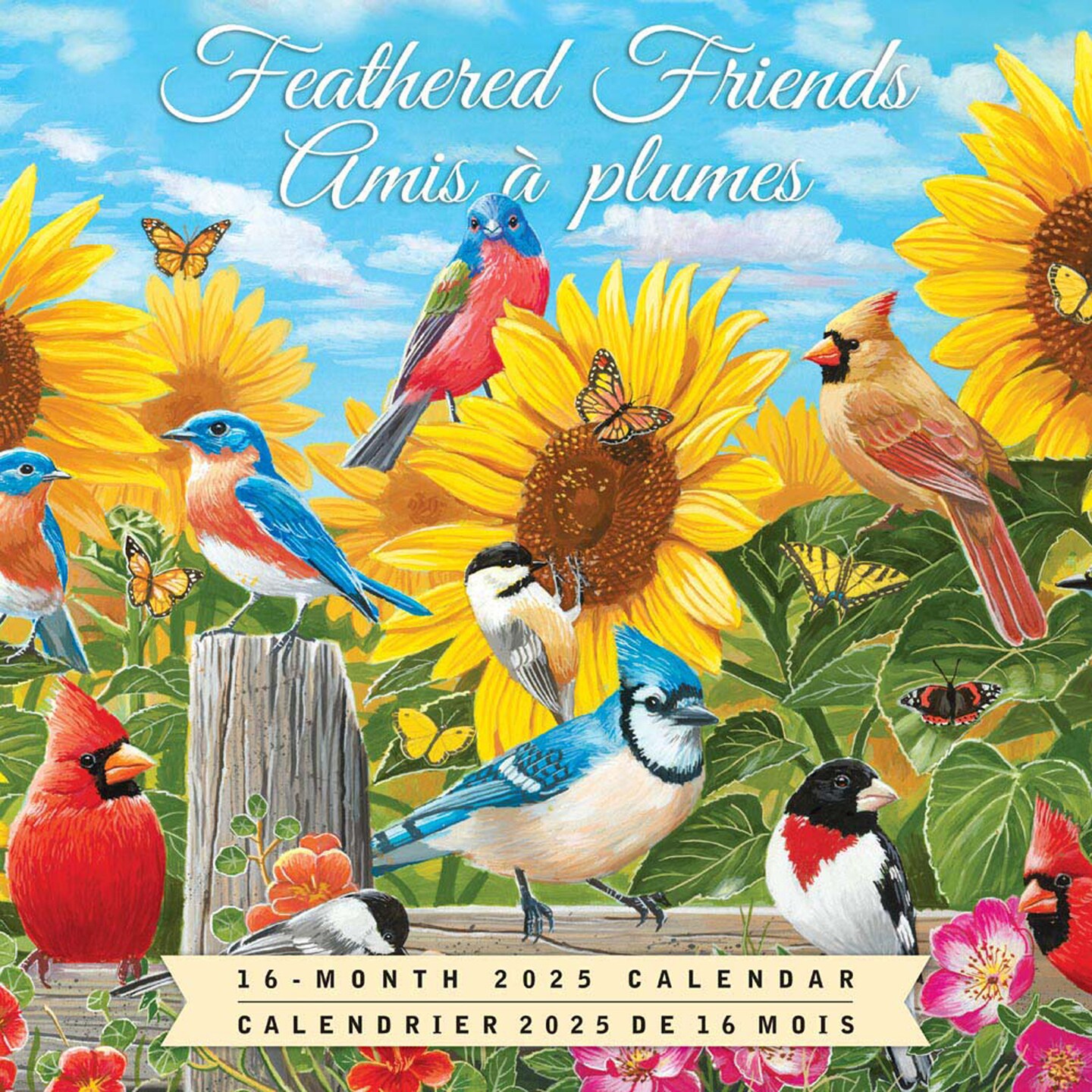 Feathered Friends | Amis a Plumes | 2025 12 x 24 Inch Monthly Square Wall Calendar | English/French Bilingual | Featuring the Artwork of William Vanderdasson | Hopper Studios | Wildlife Animals Birds